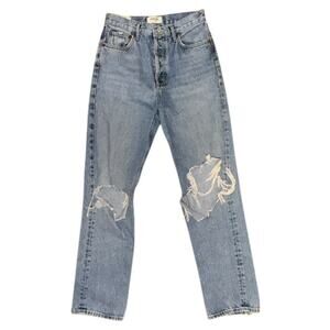 Agolde High Waisted Washed Blue Denim Button Fly Ripped Straight Jeans size 26